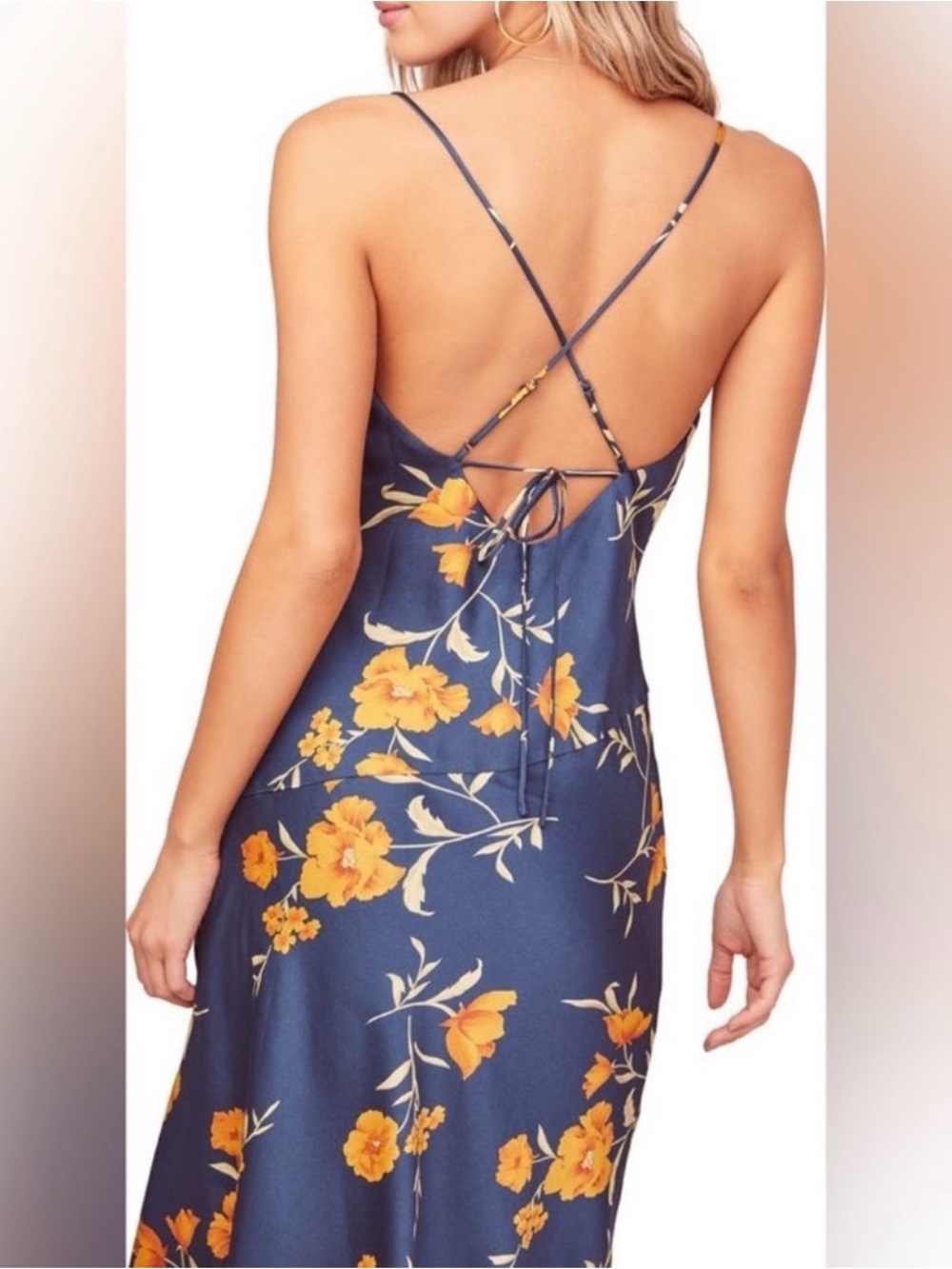 Astr Dark Teal Slip Dress with Gold Floral Print - Picture 6 of 6